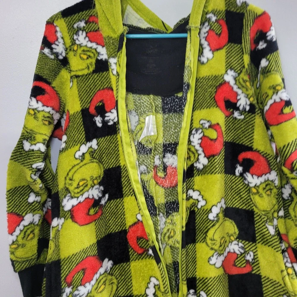 Dr Seuss The Grinch Christmas Fleece Hooded Union Suit Pajamas Small 4-6 Green